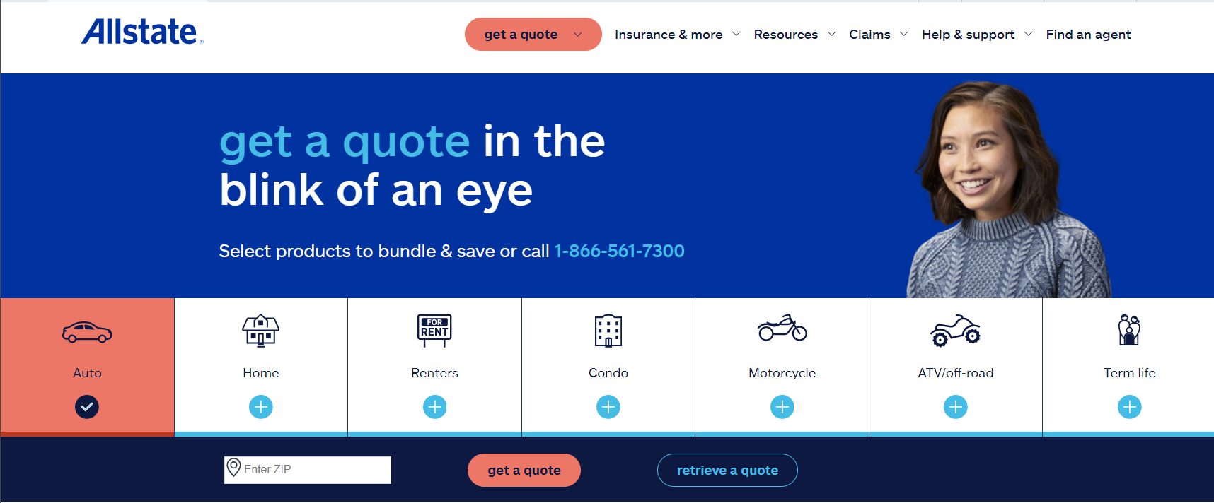 Allstate Site Screenshot: GrubHub Car Insurance