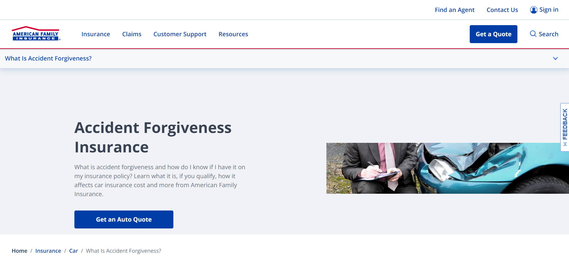 Will my car insurance rates increase if I file a claim with American Family?: American Family Site Screenshot